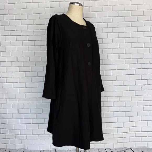 Eileen Fisher Round Neck Tunic Jacket 3-Button 3/4 Sleeve Front Pockets - Picture 2 of 9